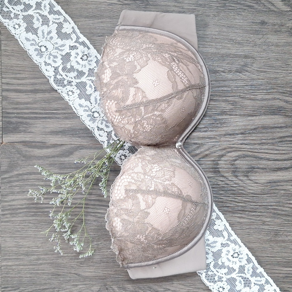 Strapless Beige Lace Bra